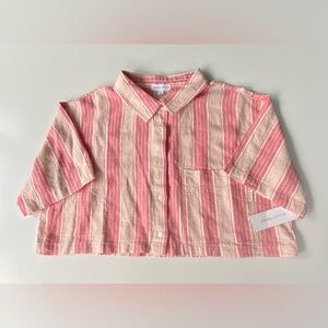 KENDALL + KYLIE Striped Short Sleeve Button Down Cropped Style Shirt, Top Sz: L